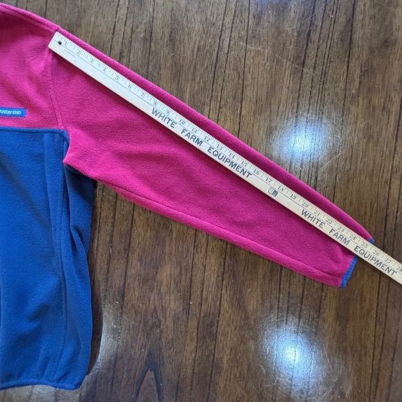 Lands' End men's blue and red 1/4 snap closure polar fleece pullover size M - Picture 15 of 16